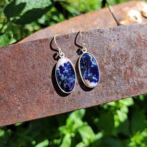 Sterling Silver Oval Sodalite Gemstone Earrings – 925 Silver
